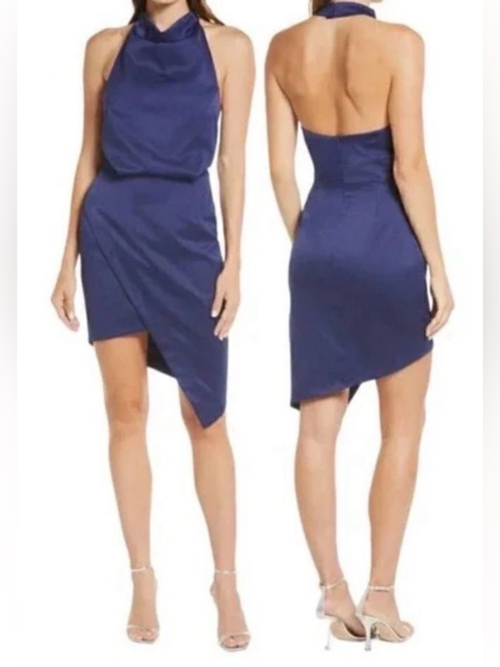 Elliatt Camo Navy Asymmetrical Halter Mini Dress Size M Revolve MSRP $136